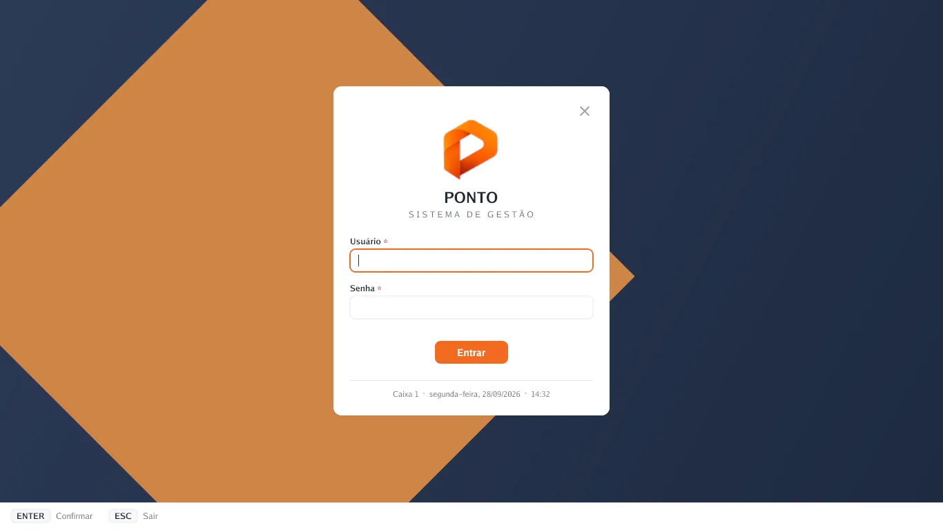 Tela de entrada do PONTO com usuário e senha